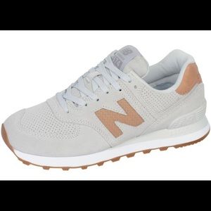 New Balance 574 White Vegan Tan logo